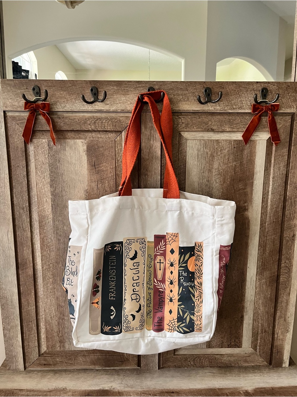 Gothic Horror Classics Book Stack Canvas Tote Bag Halloween Dark Academia